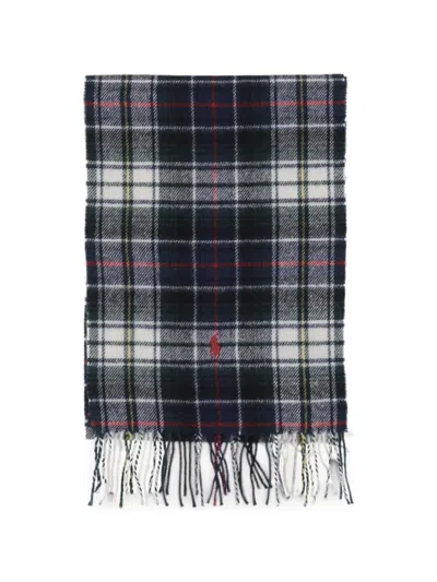 Polo Ralph Lauren Wool Scarf With Fringes And Tartan Pattern In Blue