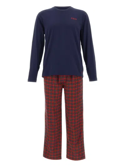 Polo Ralph Lauren Tartan Logo Embroidery Pyjama Set In Blue