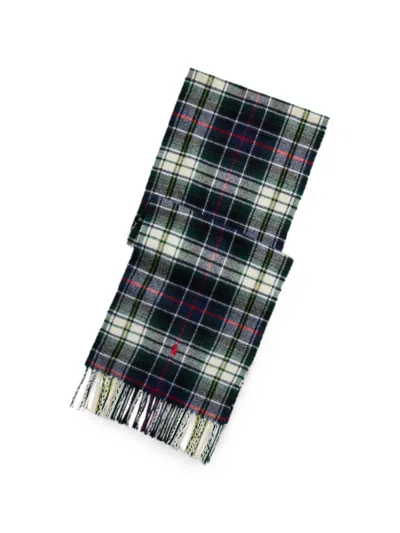 Polo Ralph Lauren Fringed Logo-embroidered Recycled Checked Wool-blend Scarf In Multi