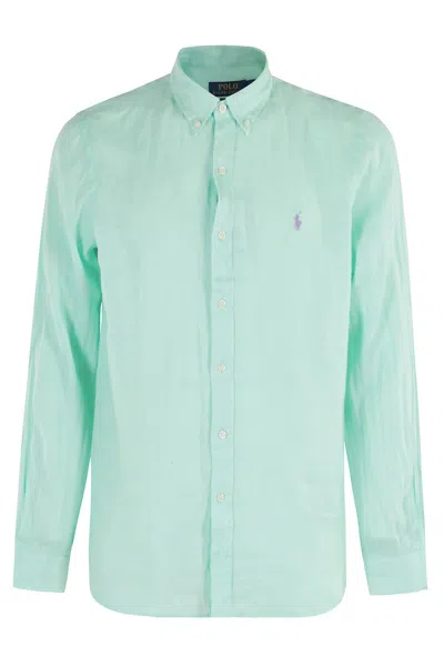Polo Ralph Lauren Teal Linen Sport Shirt With Embroidered Logo