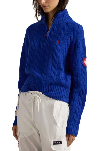 Polo Ralph Lauren Team Usa Cable Stitch Half Zip Pullover In Blue