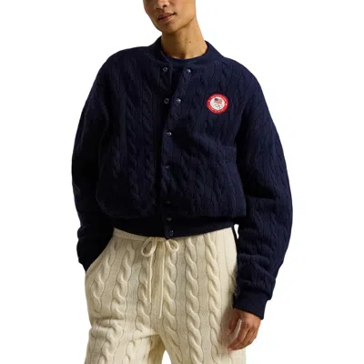 Polo Ralph Lauren Team Usa Cable Stitch Wool & Cashmere Bomber Jacket In Blue