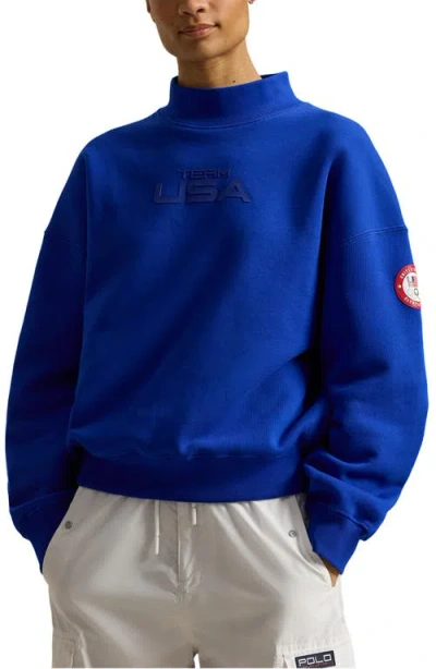 Polo Ralph Lauren Team Usa Fleece Mock Neck Sweatshirt In Blue