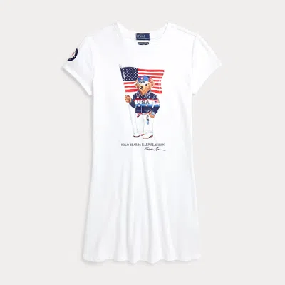 Polo Ralph Lauren Kids' Team Usa Polo Bear Cotton Jersey Dress In Ceramic White
