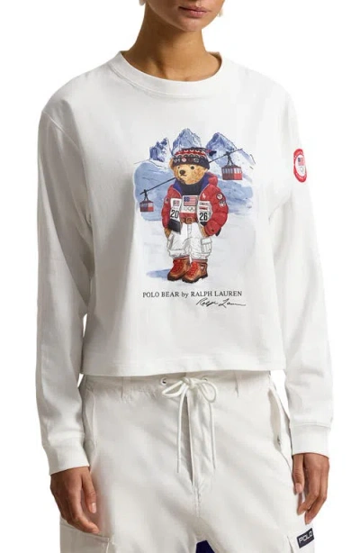 Polo Ralph Lauren Team Usa Polo Bear Long Sleeve Graphic T-shirt In White