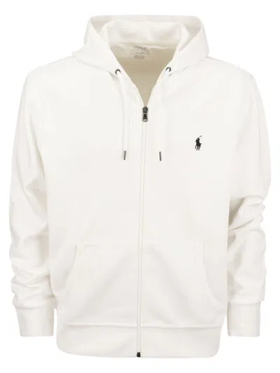 Polo Ralph Lauren Technical Cotton Zip-fastened Hooded Sweatshirt In White