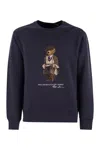 Polo Ralph Lauren Navy Blue Cotton Blend Sweatshirt With Iconic Bear Logo In Blue