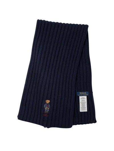 Polo Ralph Lauren Teddy Bear Embroidered Knitted Scarf In Blue