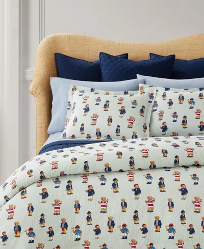 Polo Ralph Lauren Teddy Bear Stripe 3-pc. Comforter Set, Full/queen In Green