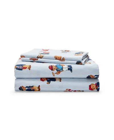 Polo Ralph Lauren Teddy Bear Stripe 4-pc. Sheet Set, Queen In Blue