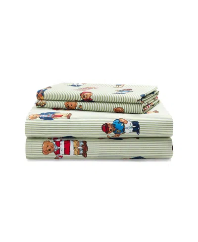 Polo Ralph Lauren Teddy Bear Stripe 4-pc. Sheet Set, Queen In Green