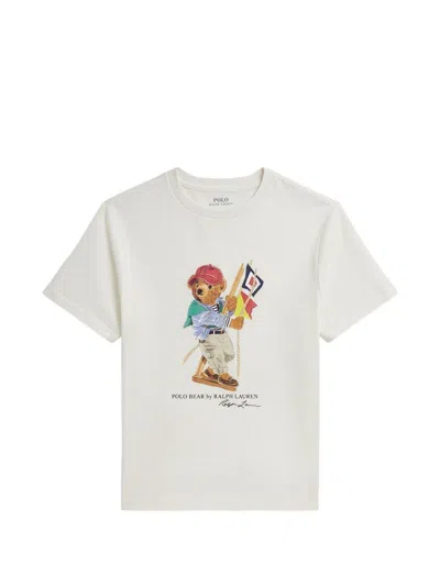 Polo Ralph Lauren Kids' Teddy Logo Short Sleeve Crewneck T-shirt In White