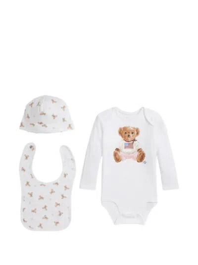 Polo Ralph Lauren Kids' Teddy-print Body Set (set Of Three) In White