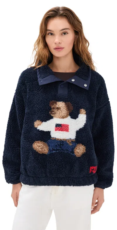Polo Ralph Lauren Polo Bear High Pile Fleece Mockneck In Blue