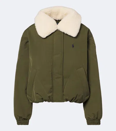 Polo Ralph Lauren Teddy-trimmed Technical Down Jacket In Green