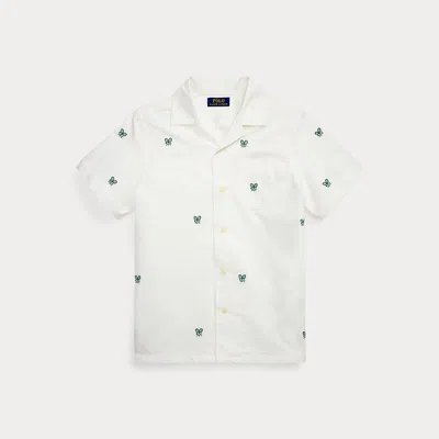 Polo Ralph Lauren Kids' Tennis-embroidered Cotton Oxford Shirt In White Crossed