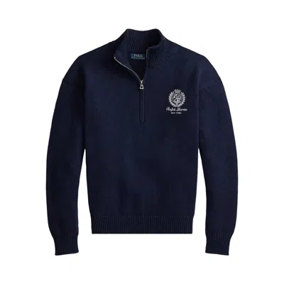 Pre-owned Polo Ralph Lauren Tennis Half-zip Pullover Sweater 'hunter Navy' | Blue | Men's Size L