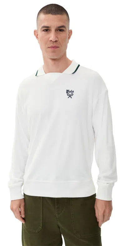 Polo Ralph Lauren Lightweight Terry Tennis Logo Polo Sweatshirt In White