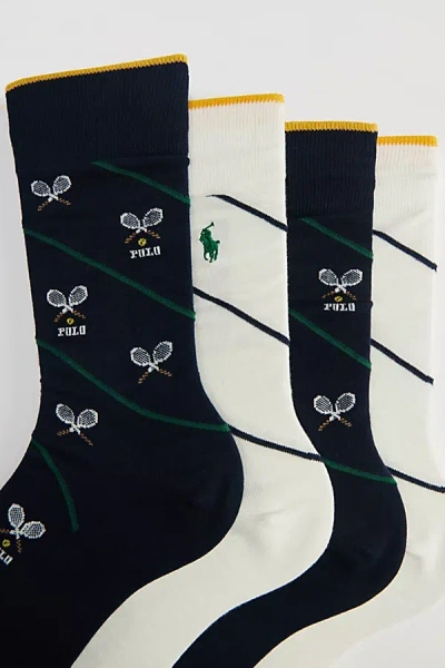 Polo Ralph Lauren Tennis Racket Slack Crew Sock 2-pack In Navy, Men's At Urban Outfitters In Black