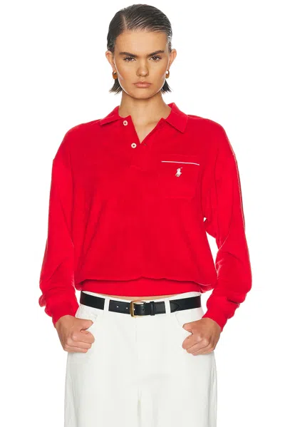 Polo Ralph Lauren Terry Knit Long Sleeve Pullover Sweater In Red