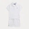 Polo Ralph Lauren Big Girls 2-piece Terry Polo Shirt And Short Set In White/plato Green