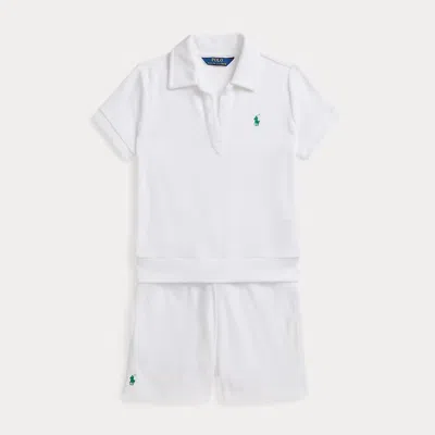 Polo Ralph Lauren Kids' Big Girls 2-piece Terry Polo Shirt And Short Set In White,plato Green