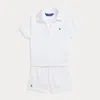 Polo Ralph Lauren Big Girls 2-piece Terry Polo Shirt And Short Set In White/plato Green
