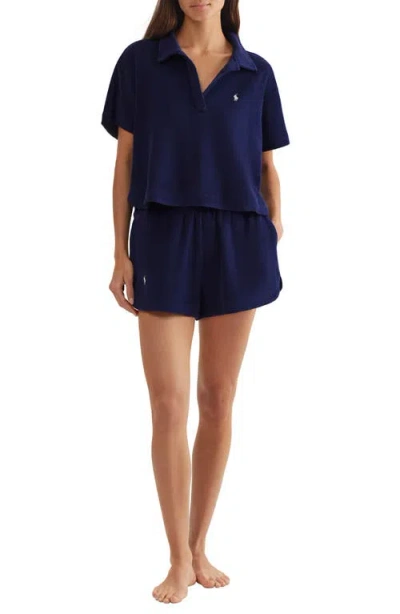 Polo Ralph Lauren Terry Polo Shirt & Shorts Cover-up Set In Blue