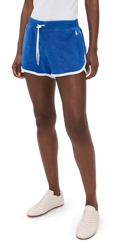 Polo Ralph Lauren Womens Gala Blue Terry Drawstring-waist Cotton-blend Shorts Xs