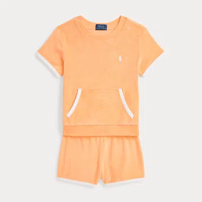 Polo Ralph Lauren Kids' Terry Sweatshirt & Short Set In Soft Creamsicle