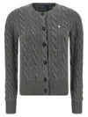 Polo Ralph Lauren Cable Knit Sweater With Button-up Front And Fitted Ribbed Hem In Gray