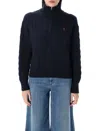 Polo Ralph Lauren Cable-knit High-neck Sweater With Iconic Embroidery In Black