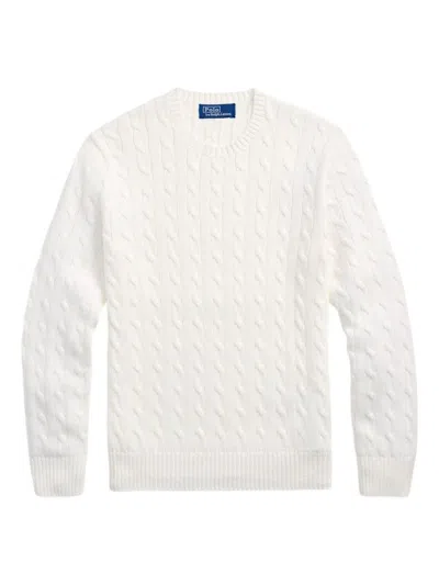 Polo Ralph Lauren Textured Cable Knit Pullover With Signature Logo Detail In White
