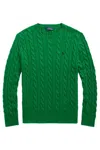 Polo Ralph Lauren Cable Knit Cotton Crewneck Sweater In Green
