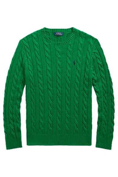 Polo Ralph Lauren Cable Knit Cotton Crewneck Sweater In Green