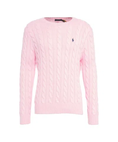 Polo Ralph Lauren Textured Cable Knit Sweater With Logo Embroidery In Pink