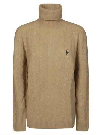 Polo Ralph Lauren Textured Cable Knit Turtleneck Sweater In Brown