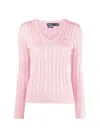Polo Ralph Lauren Embroidered-logo Cable-knit Jumper In Pink