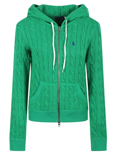 Polo Ralph Lauren Textured Cable Knit Zip-up Sweatshirt With Hood