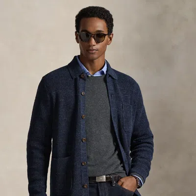 Polo Ralph Lauren Textured Cotton Cardigan In Navy Combo In Blue