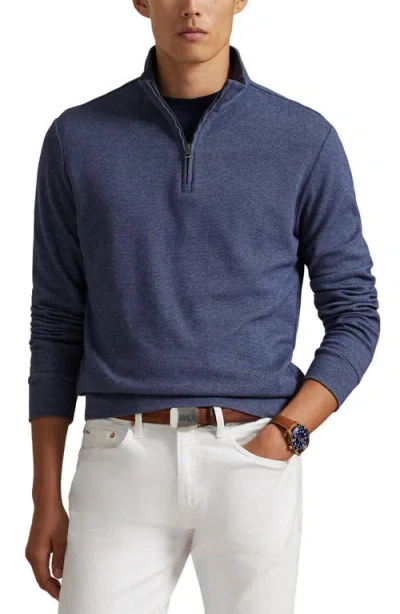 Polo Ralph Lauren Textured Double Knit Quarter Zip Pullover In Blue