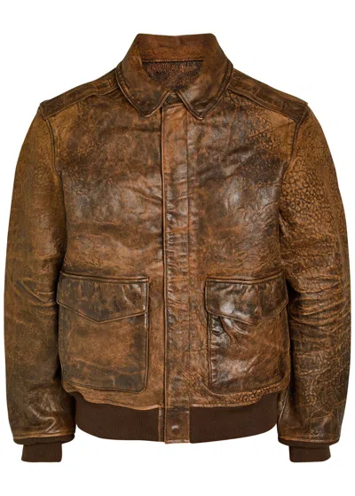 Polo Ralph Lauren Textured Leather Flight Bomber Jacket In Brown