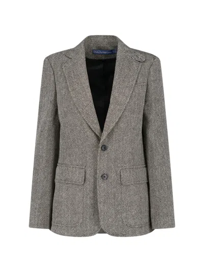 Polo Ralph Lauren Textured Linen-silk Wool Jacket In Gray