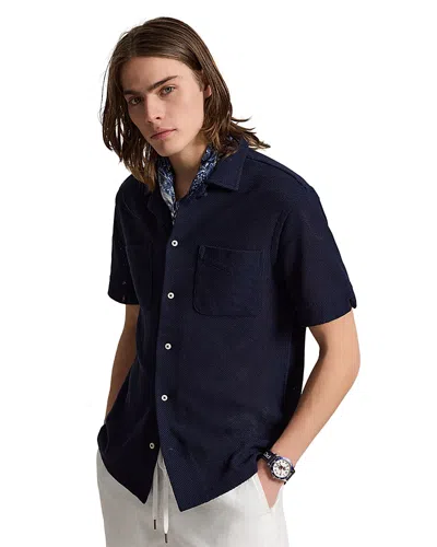 Polo Ralph Lauren Textured Pointelle Camp Shirt In Blue