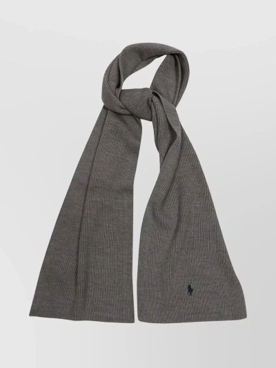 Polo Ralph Lauren Textured Ribbed Merino Wool Scarf In Gray
