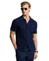 Polo Ralph Lauren Slub Short Sleeve Cotton Knit Button-up Shirt In Blue