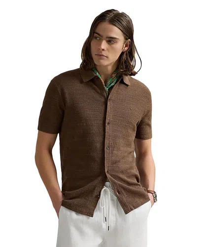 Polo Ralph Lauren Textured Short Sleeve Cotton-linen Shirt In Brown