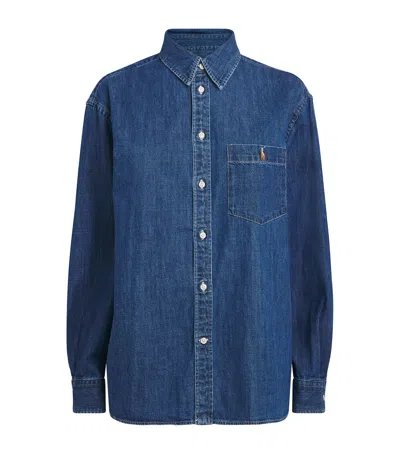 Polo Ralph Lauren Cotton Denim Oversized Casual Shirt In Blue
