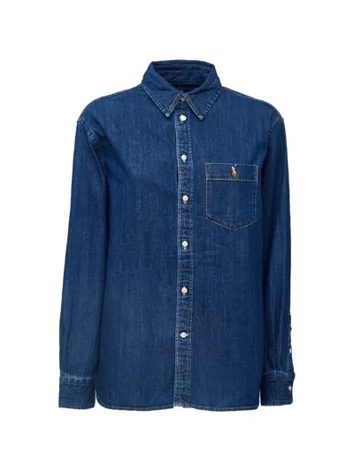 Polo Ralph Lauren Cotton Denim Oversized Casual Shirt In Blue