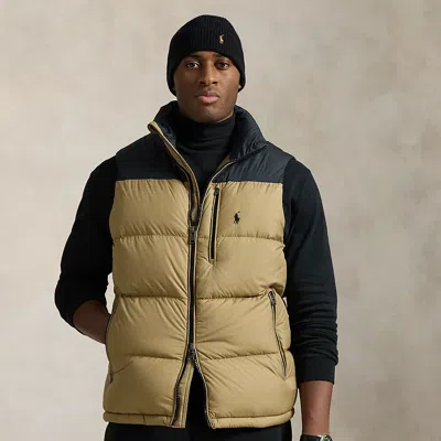Polo Ralph Lauren The Gorham Color-blocked Down Vest In Desert Khaki/white